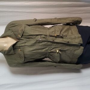 International Concepts Womens Military Jacket Olive Green Pure 100% Linen Small